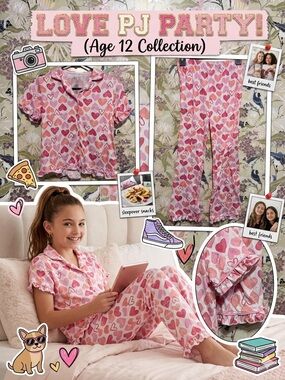 Le Top Pink & White Heart Print Girls Pajama Set
